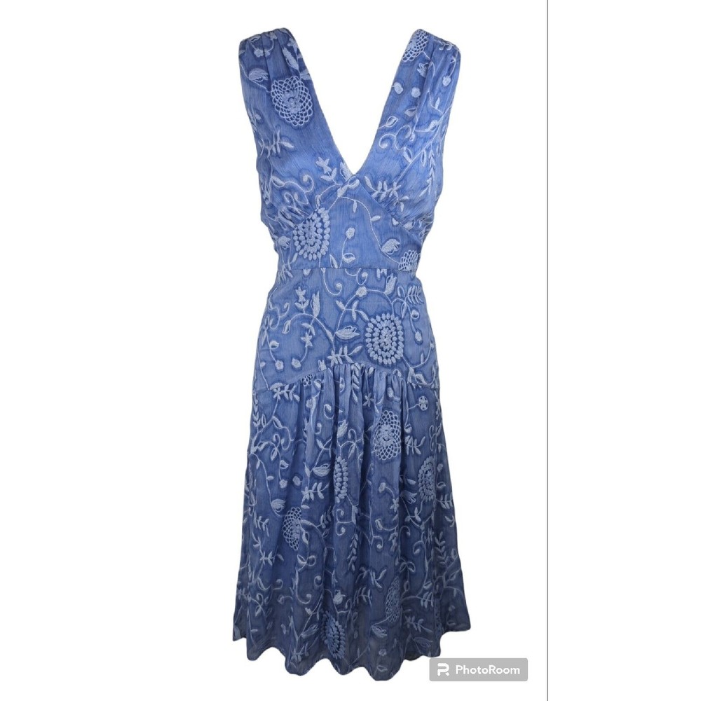 Elie Tahari Celeste Periwinkle Blue Embroidered Tulip Hem S 4